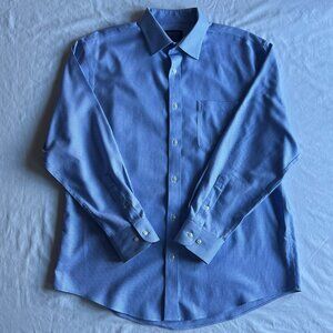 Nordstrom Men's 16/23-24 Blue Houndstooth Stretch Traditional Fit Non-Iron Shirt